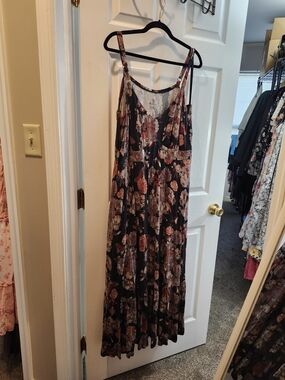 Torrid Floral Maxi Dress in Black and Rose - Women's Sleeveless Summer Dress, 3X